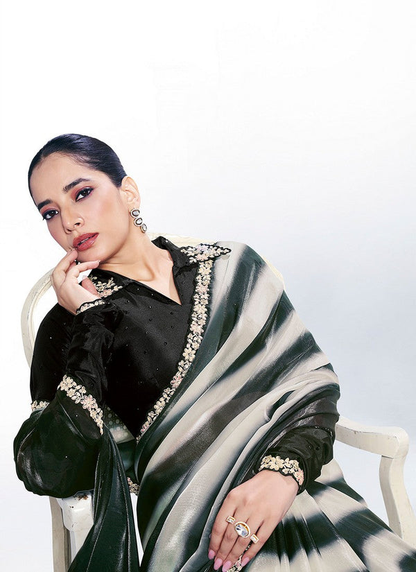 Grand Black Color Silk Fabric Designer Saree