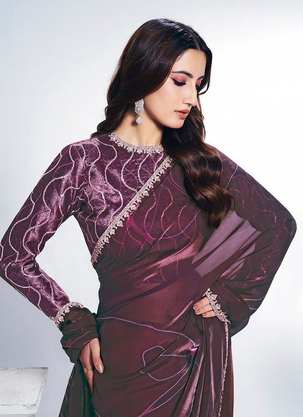Grand Wine Color Silk Fabric Designer Saree