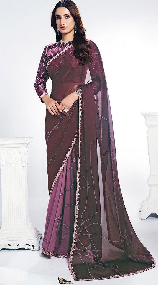 Grand Wine Color Silk Fabric Designer Saree