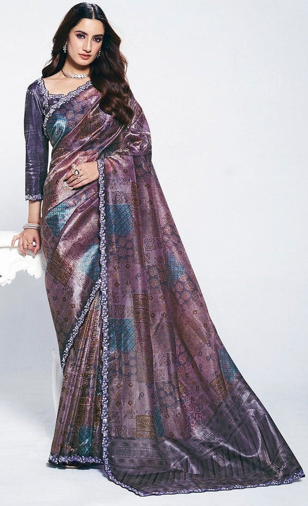 Grand Purple Color Silk Fabric Designer Saree