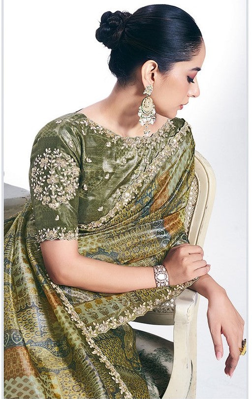 Grand Green Color Silk Fabric Designer Saree