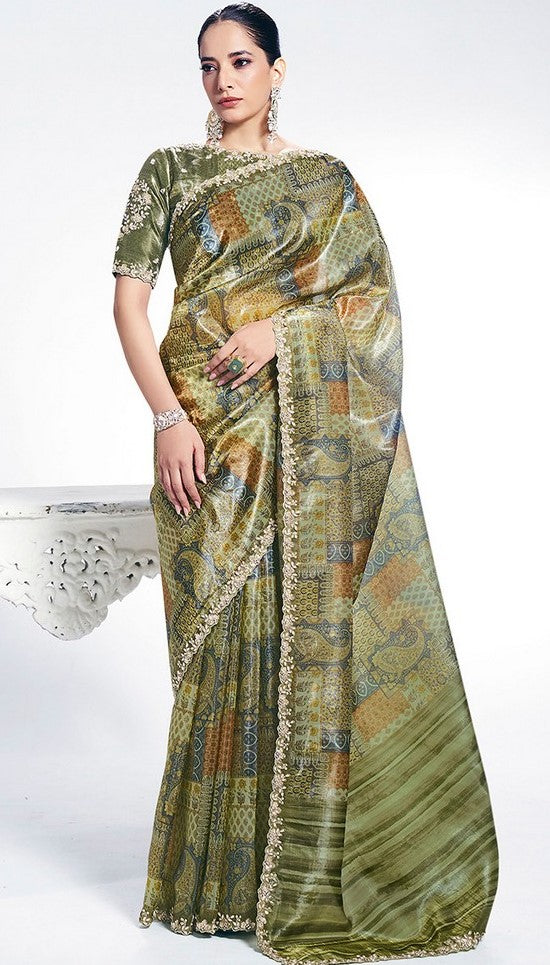 Grand Green Color Silk Fabric Designer Saree