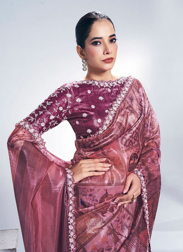 Grand Pink Color Silk Fabric Designer Saree