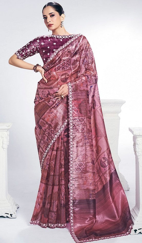 Grand Pink Color Silk Fabric Designer Saree