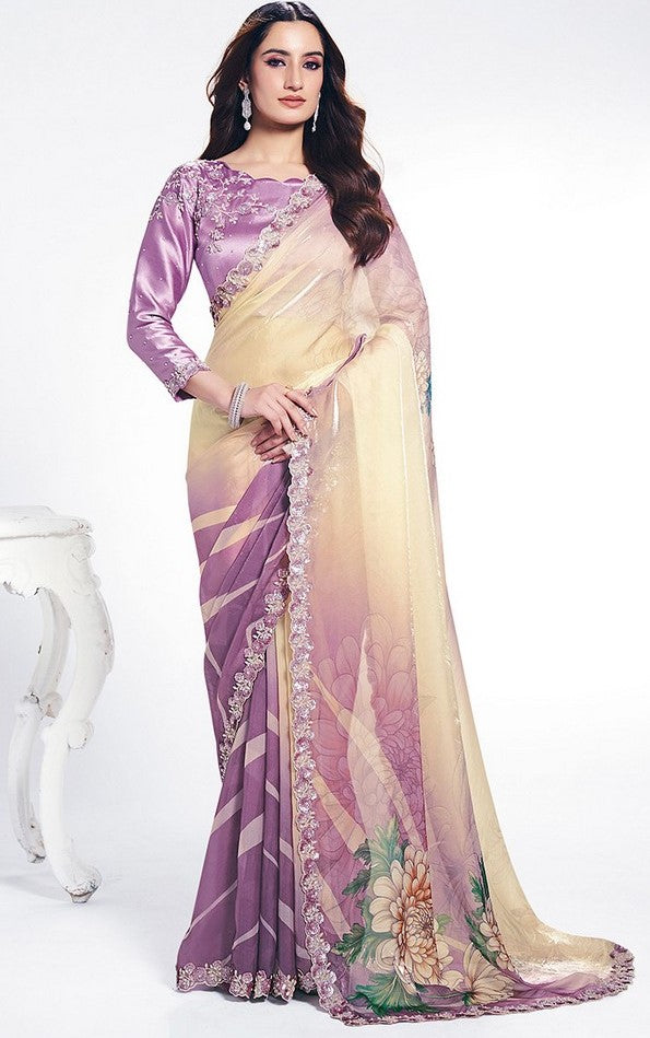 Grand Purple Color Silk Fabric Designer Saree