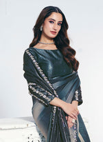 Grand Teal Color Silk Fabric Designer Saree