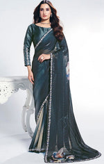 Grand Teal Color Silk Fabric Designer Saree