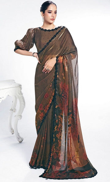 Grand Brown Color Silk Fabric Designer Saree