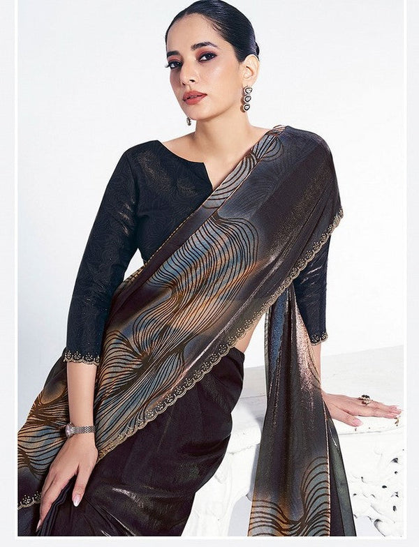 Grand Teal Color Silk Fabric Designer Saree