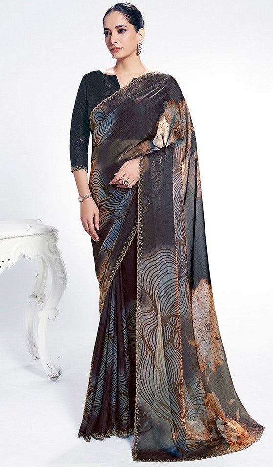 Grand Teal Color Silk Fabric Designer Saree