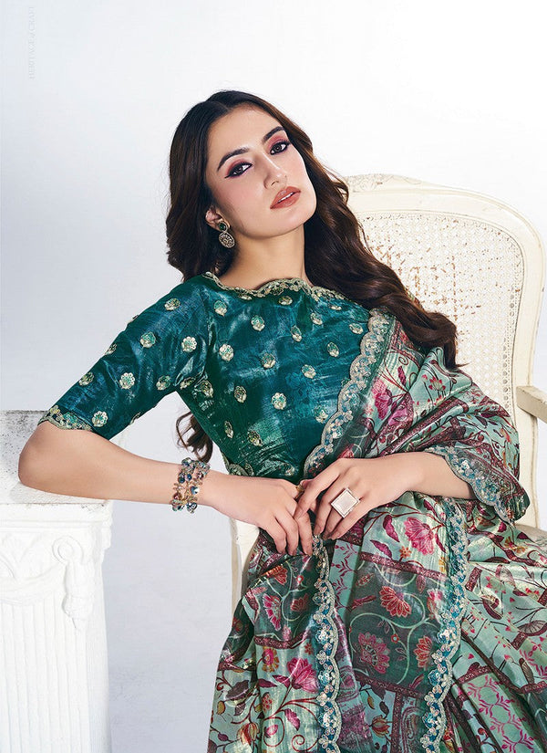 Grand Green Color Silk Fabric Designer Saree