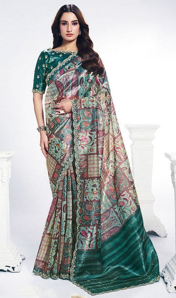Grand Green Color Silk Fabric Designer Saree