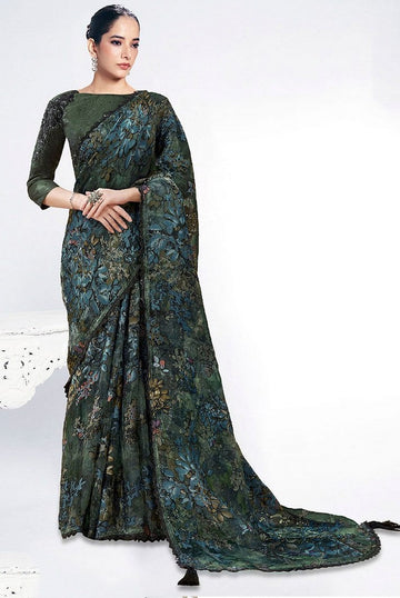 Grand Green Color Brasso Fabric Designer Saree