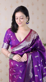 Amazing Purple Color Banarasi Fabric Partywear Saree