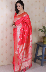 Amazing Red Color Banarasi Fabric Partywear Saree