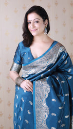 Amazing Teal Color Banarasi Fabric Partywear Saree