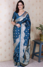 Amazing Teal Color Banarasi Fabric Partywear Saree