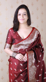 Amazing Maroon Color Banarasi Fabric Partywear Saree