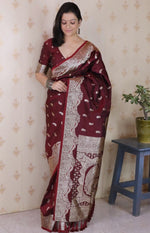 Amazing Maroon Color Banarasi Fabric Partywear Saree