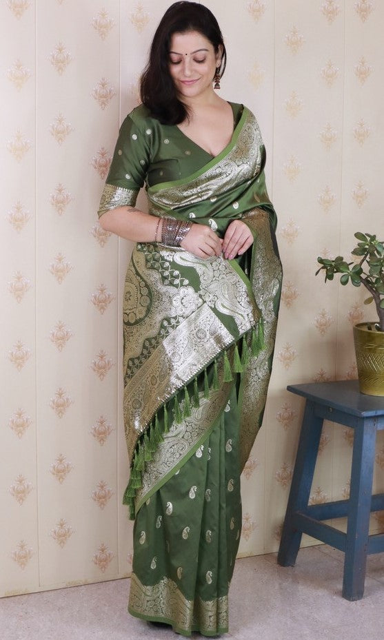 Amazing Green Color Banarasi Fabric Partywear Saree