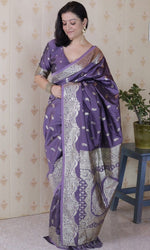 Amazing Purple Color Banarasi Fabric Partywear Saree