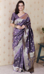 Amazing Purple Color Banarasi Fabric Partywear Saree