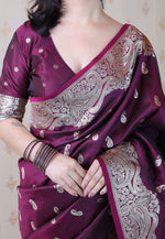 Amazing Wine Color Banarasi Fabric Partywear Saree