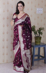 Amazing Wine Color Banarasi Fabric Partywear Saree