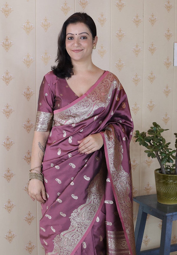 Amazing Purple Color Banarasi Fabric Partywear Saree