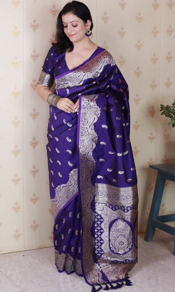 Amazing Purple Color Banarasi Fabric Partywear Saree