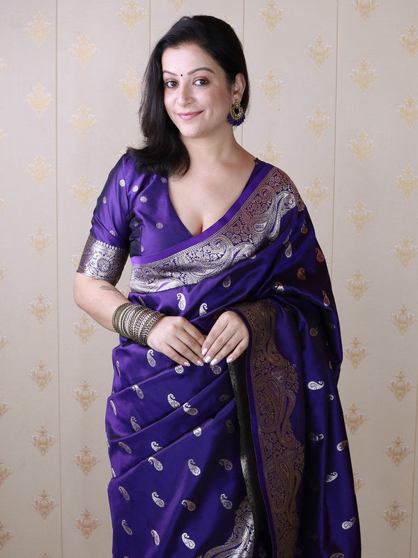 Amazing Purple Color Banarasi Fabric Partywear Saree