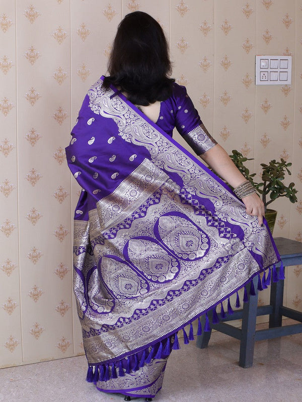 Amazing Purple Color Banarasi Fabric Partywear Saree