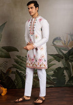 Amazing White Color Viscose Fabric Mens Kurta
