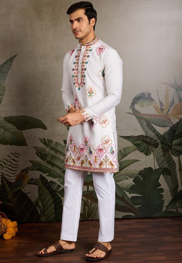 Amazing White Color Viscose Fabric Mens Kurta