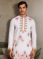 Amazing White Color Viscose Fabric Mens Kurta