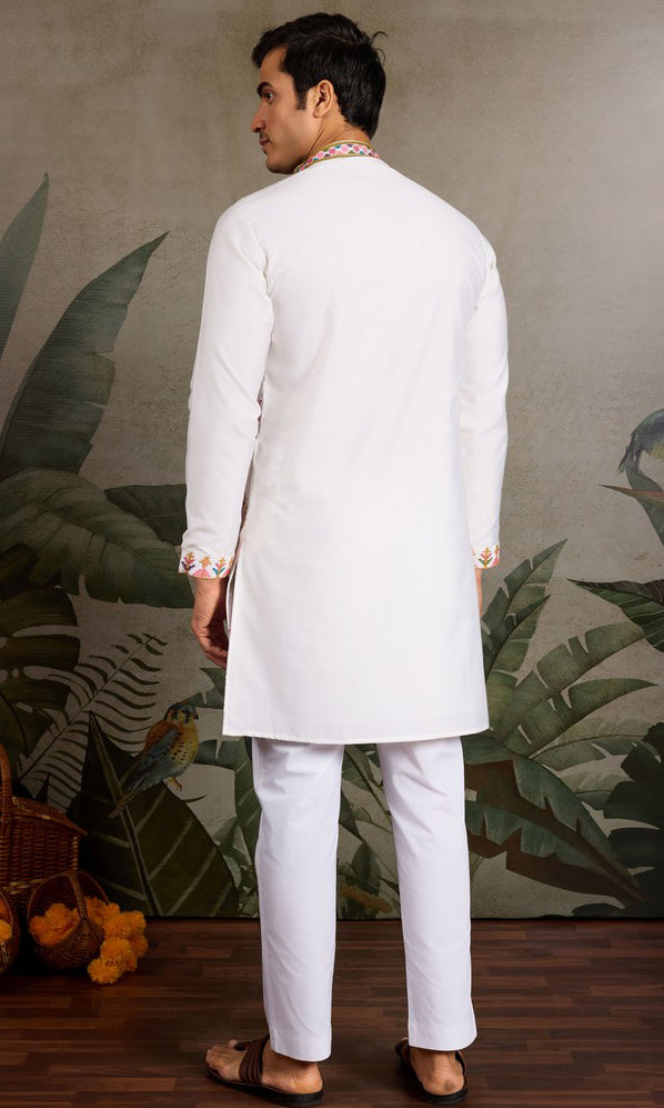 Amazing White Color Viscose Fabric Mens Kurta