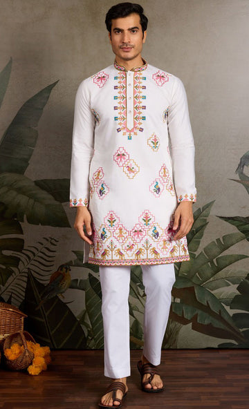 Amazing White Color Viscose Fabric Mens Kurta