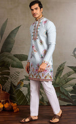 Amazing Aqua Color Viscose Fabric Mens Kurta