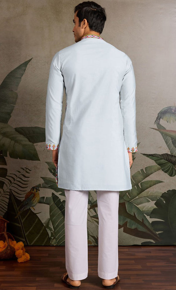 Amazing Aqua Color Viscose Fabric Mens Kurta