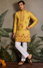 Amazing Yellow Color Viscose Fabric Mens Kurta