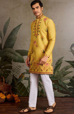 Amazing Yellow Color Viscose Fabric Mens Kurta
