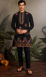 Amazing Black Color Viscose Fabric Mens Kurta