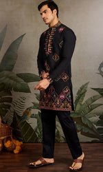 Amazing Black Color Viscose Fabric Mens Kurta
