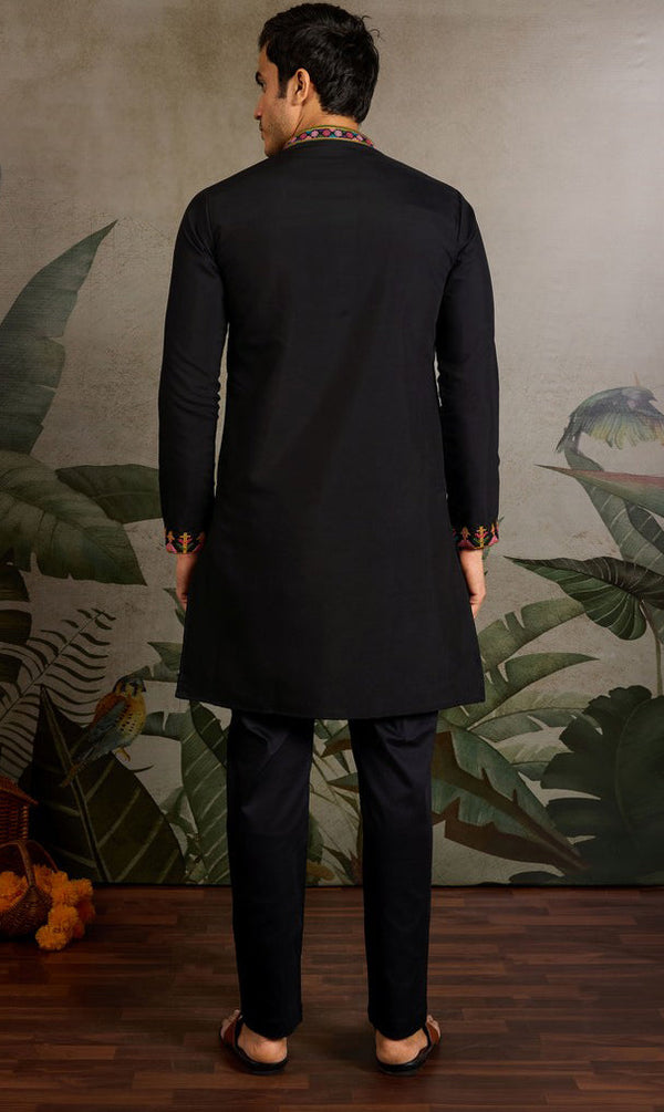 Amazing Black Color Viscose Fabric Mens Kurta
