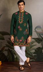 Amazing Green Color Viscose Fabric Mens Kurta