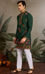Amazing Green Color Viscose Fabric Mens Kurta
