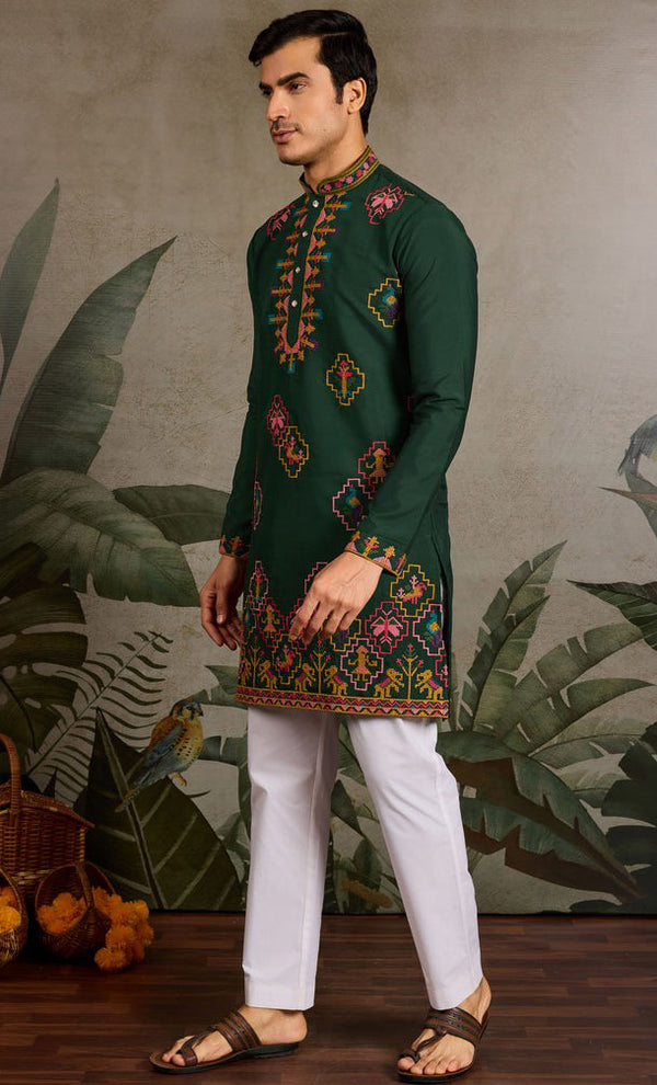 Amazing Green Color Viscose Fabric Mens Kurta