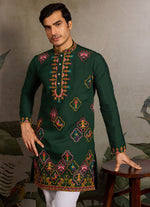 Amazing Green Color Viscose Fabric Mens Kurta