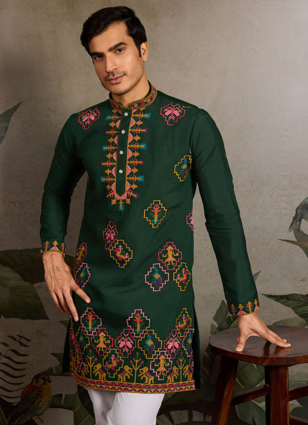 Amazing Green Color Viscose Fabric Mens Kurta