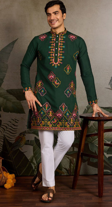 Amazing Green Color Viscose Fabric Mens Kurta
